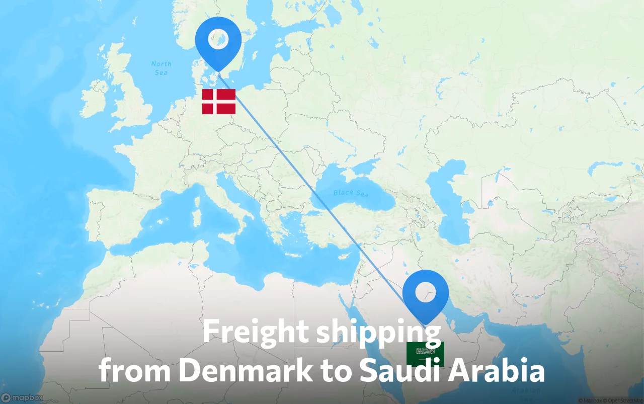 Shipping route from Denmark to Saudi Arabia