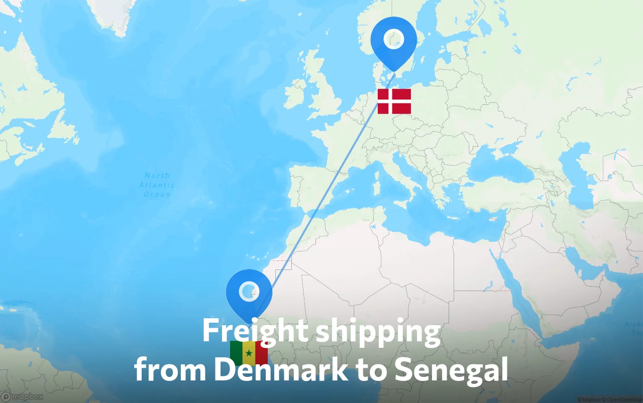 Shipping route from Denmark to Senegal