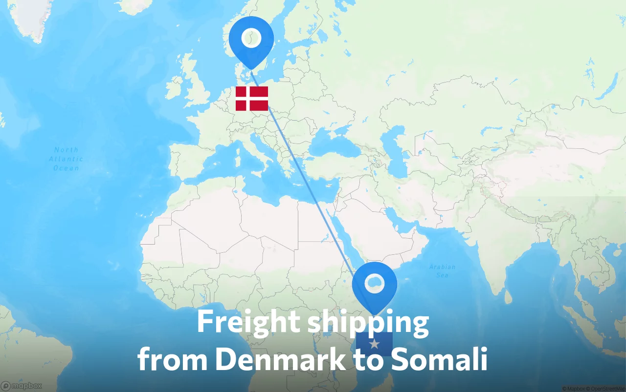 Shipping route from Denmark to Somali