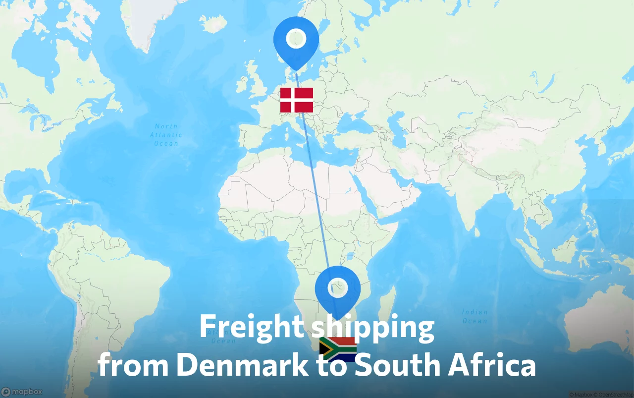 Shipping route from Denmark to South Africa