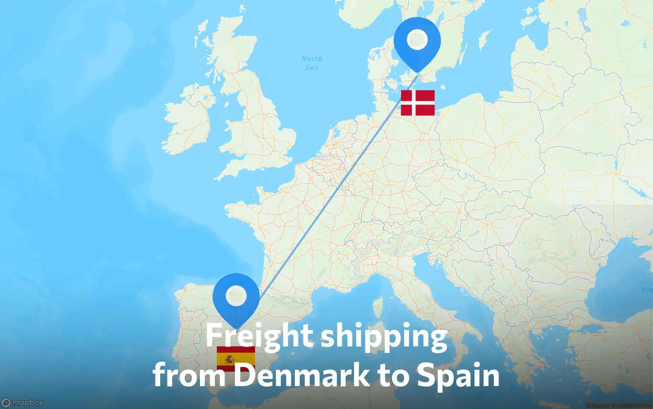 Shipping route from Denmark to Spain
