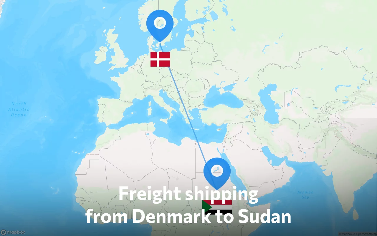 Shipping route from Denmark to Sudan