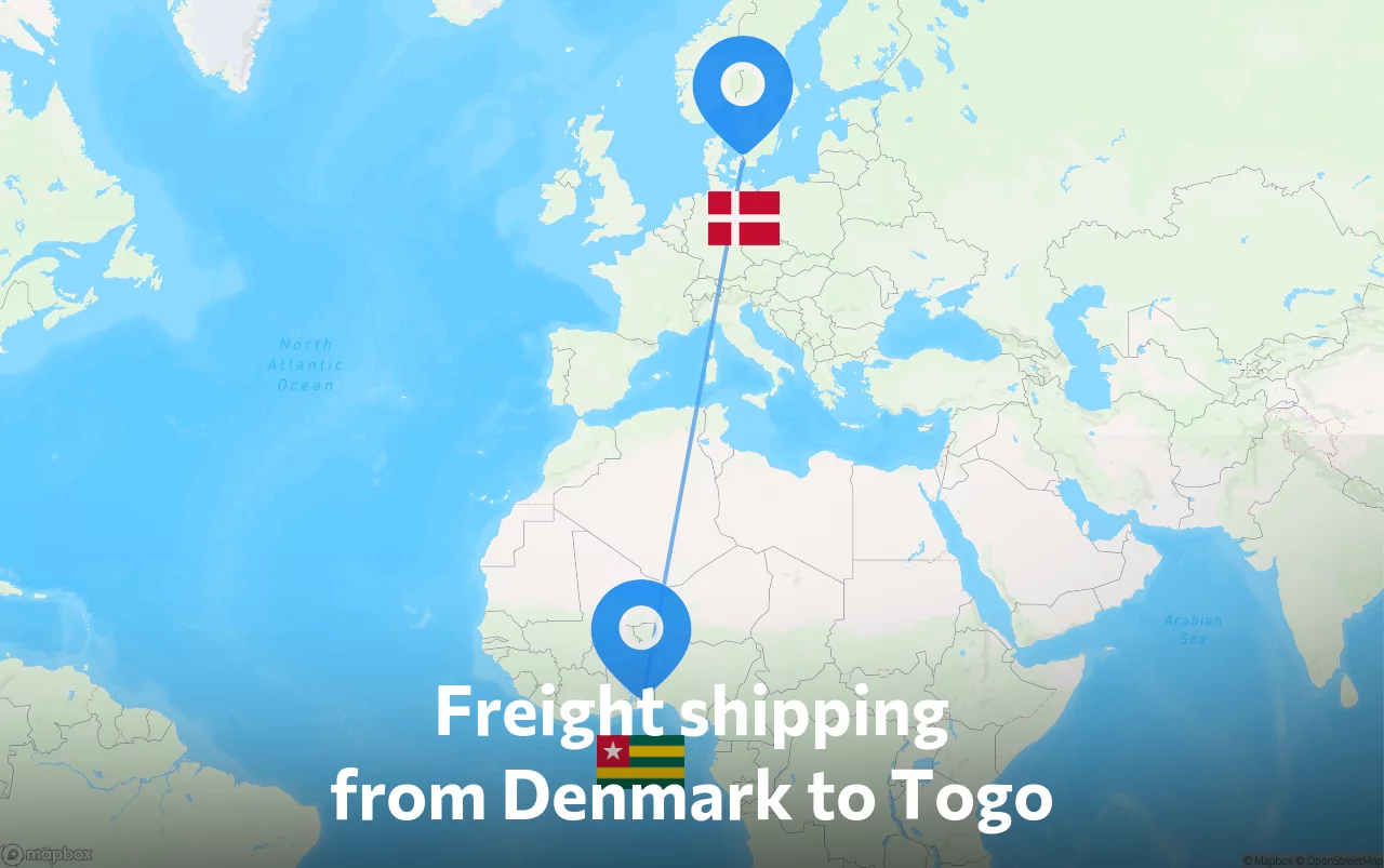 Shipping route from Denmark to Togo