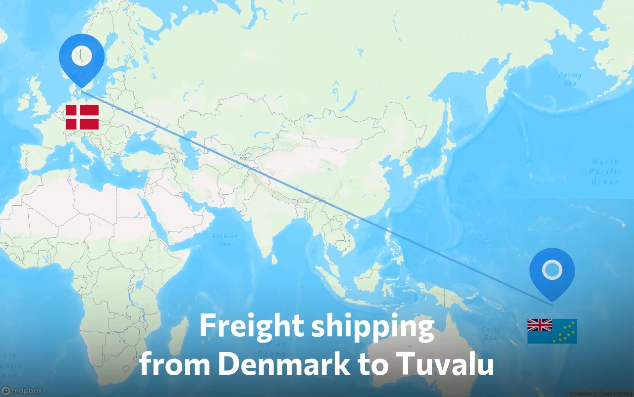 Shipping route from Denmark to Tuvalu