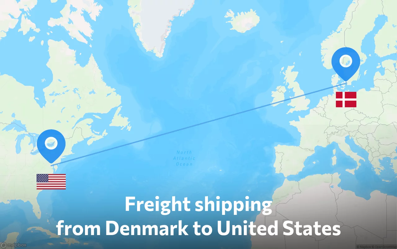 Shipping route from Denmark to United States