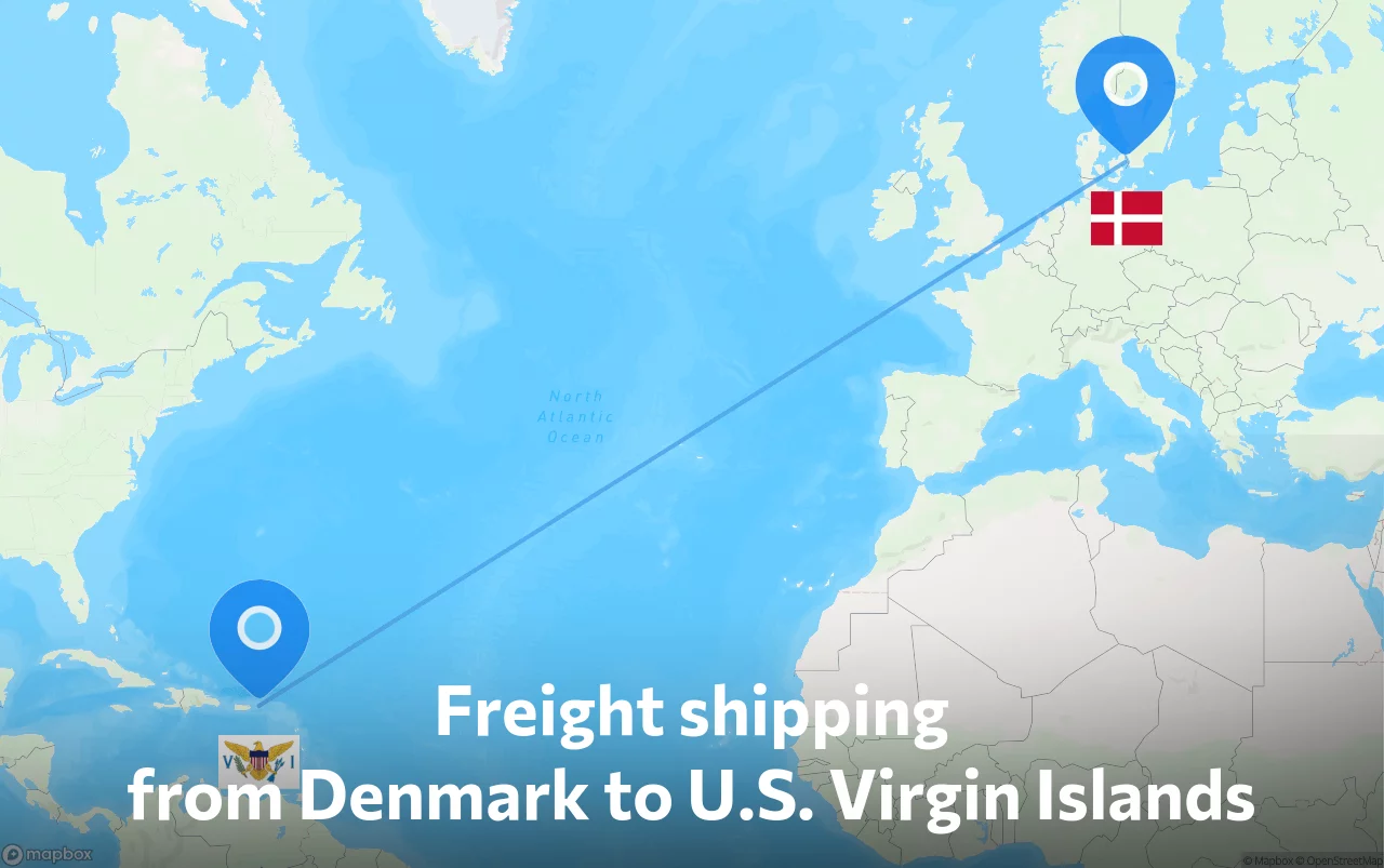 Shipping route from Denmark to U.S. Virgin Islands