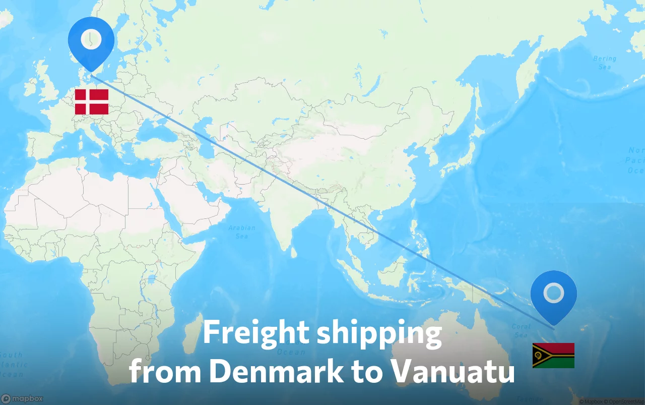 Shipping route from Denmark to Vanuatu