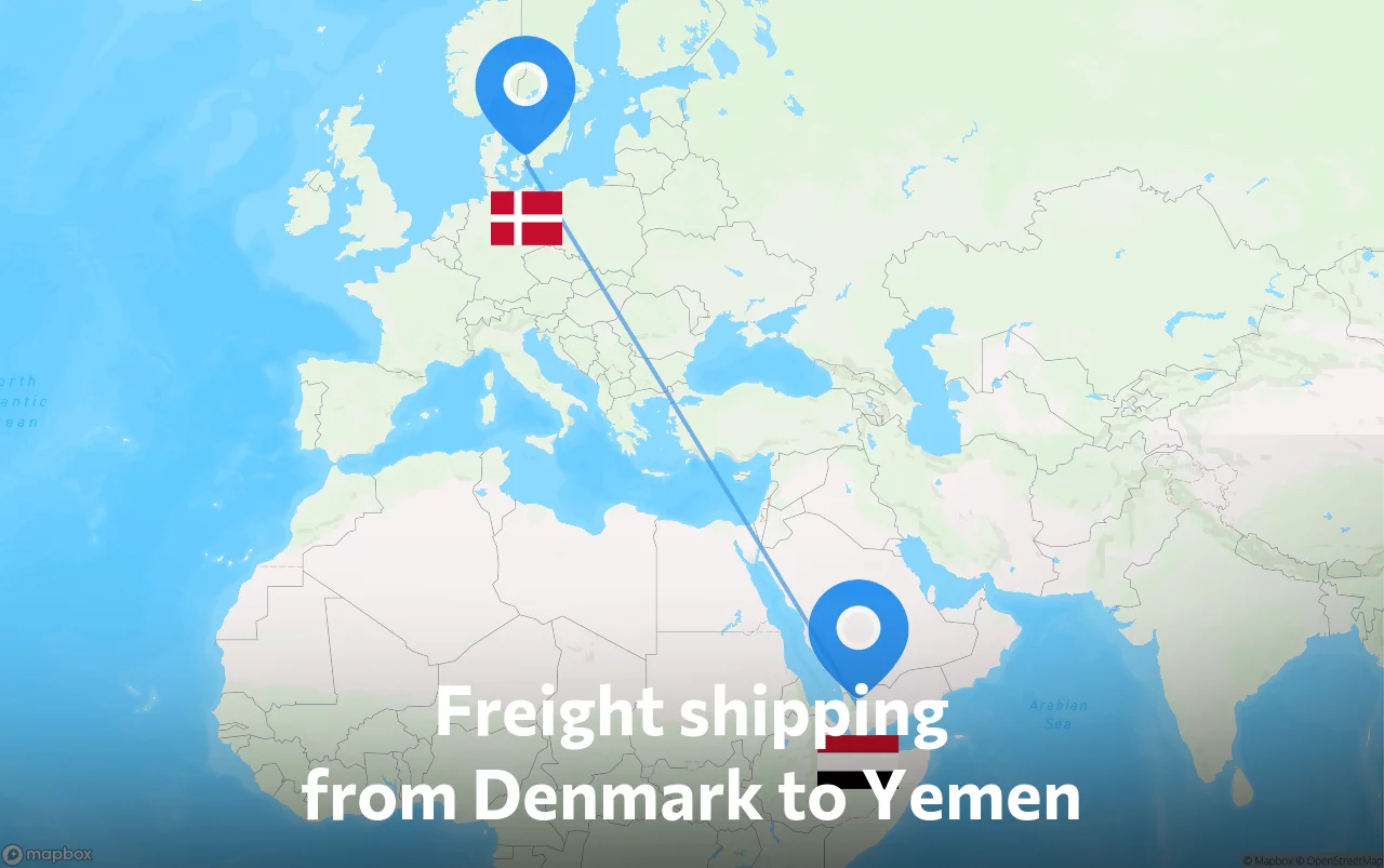 Shipping route from Denmark to Yemen