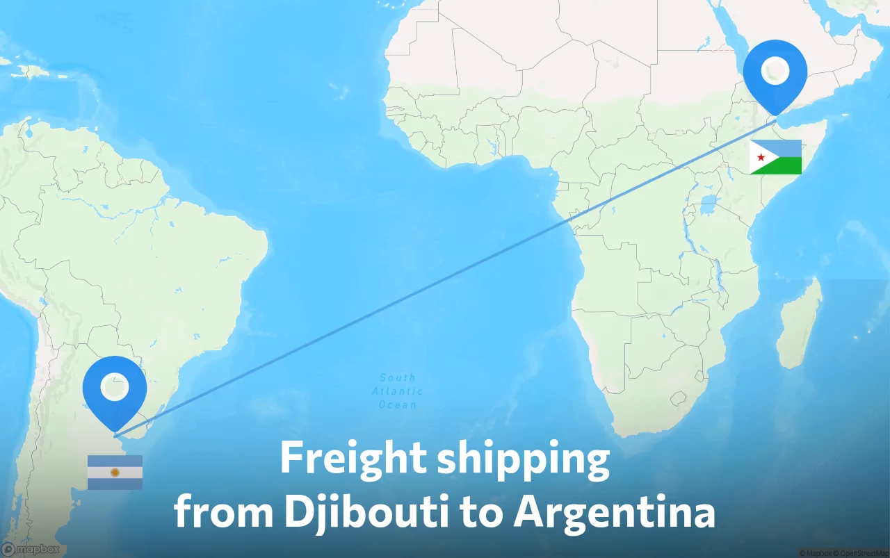 Shipping route from Djibouti to Argentina
