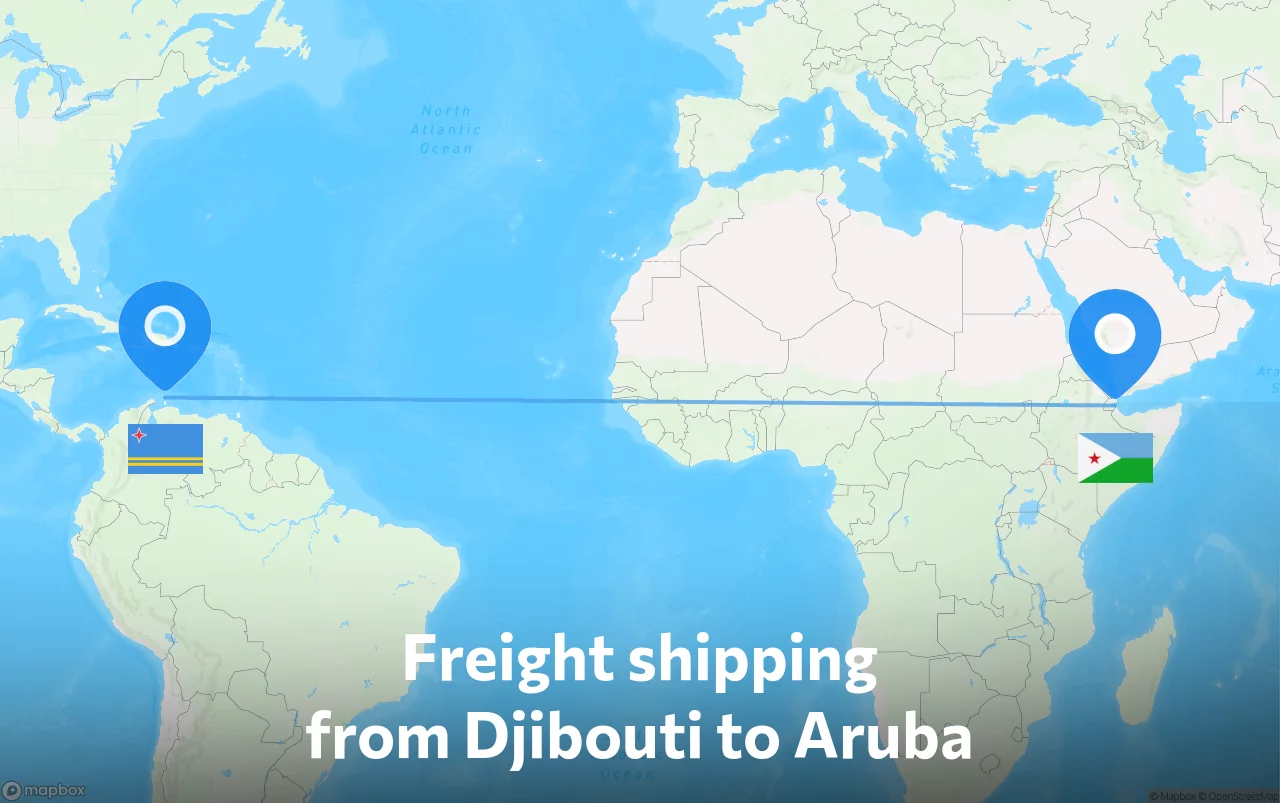 Shipping route from Djibouti to Aruba
