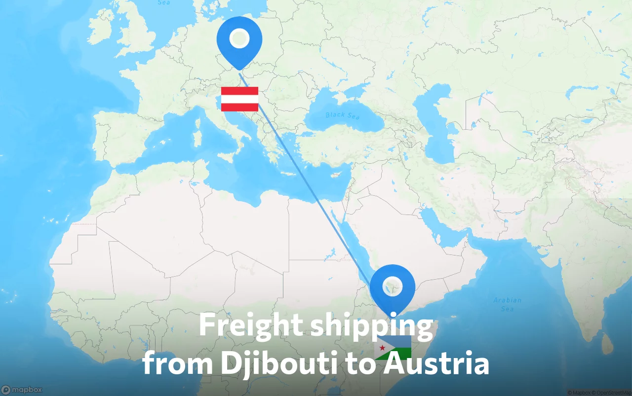 Shipping route from Djibouti to Austria