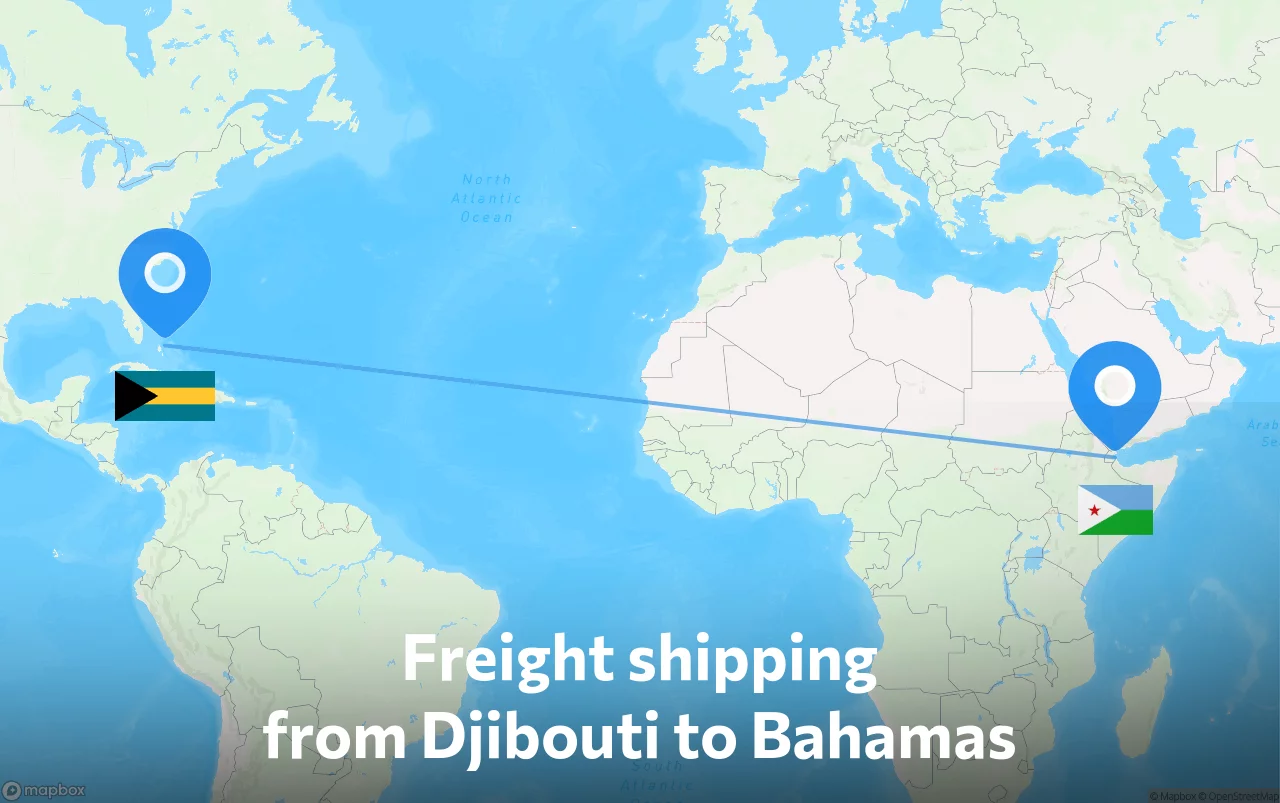 Shipping route from Djibouti to Bahamas