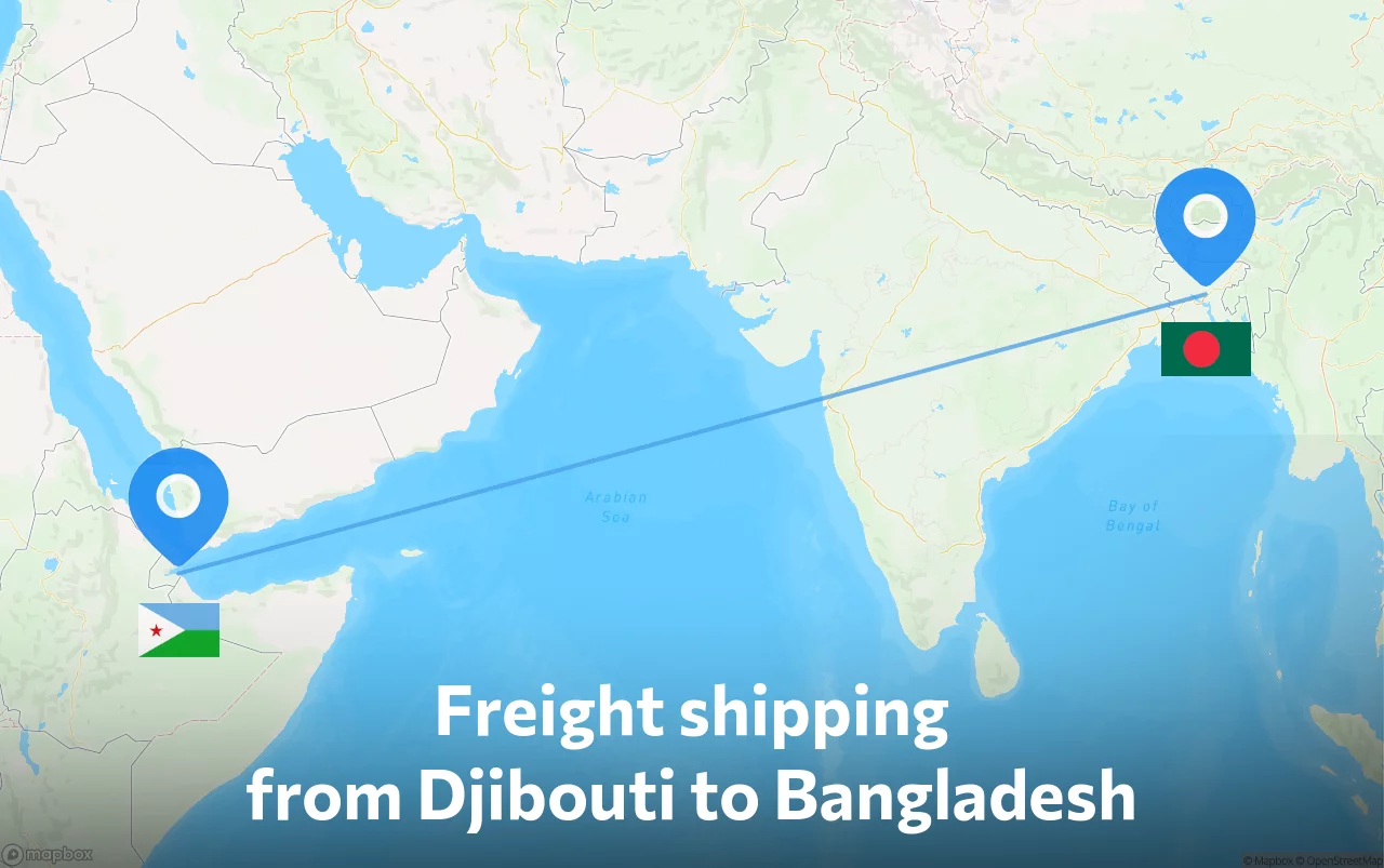 Shipping route from Djibouti to Bangladesh