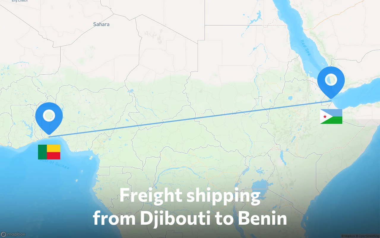 Shipping route from Djibouti to Benin
