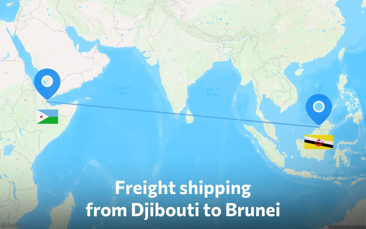 Shipping route from Djibouti to Brunei