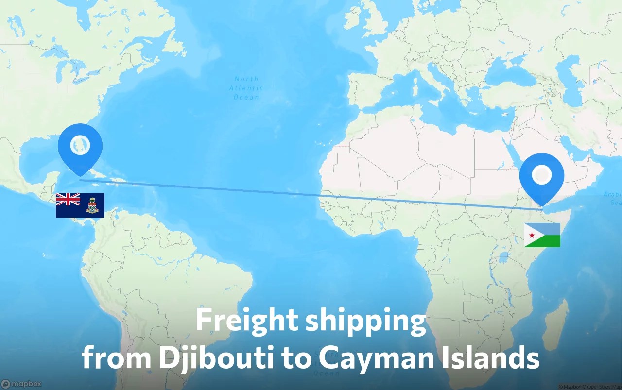 Shipping route from Djibouti to Cayman Islands