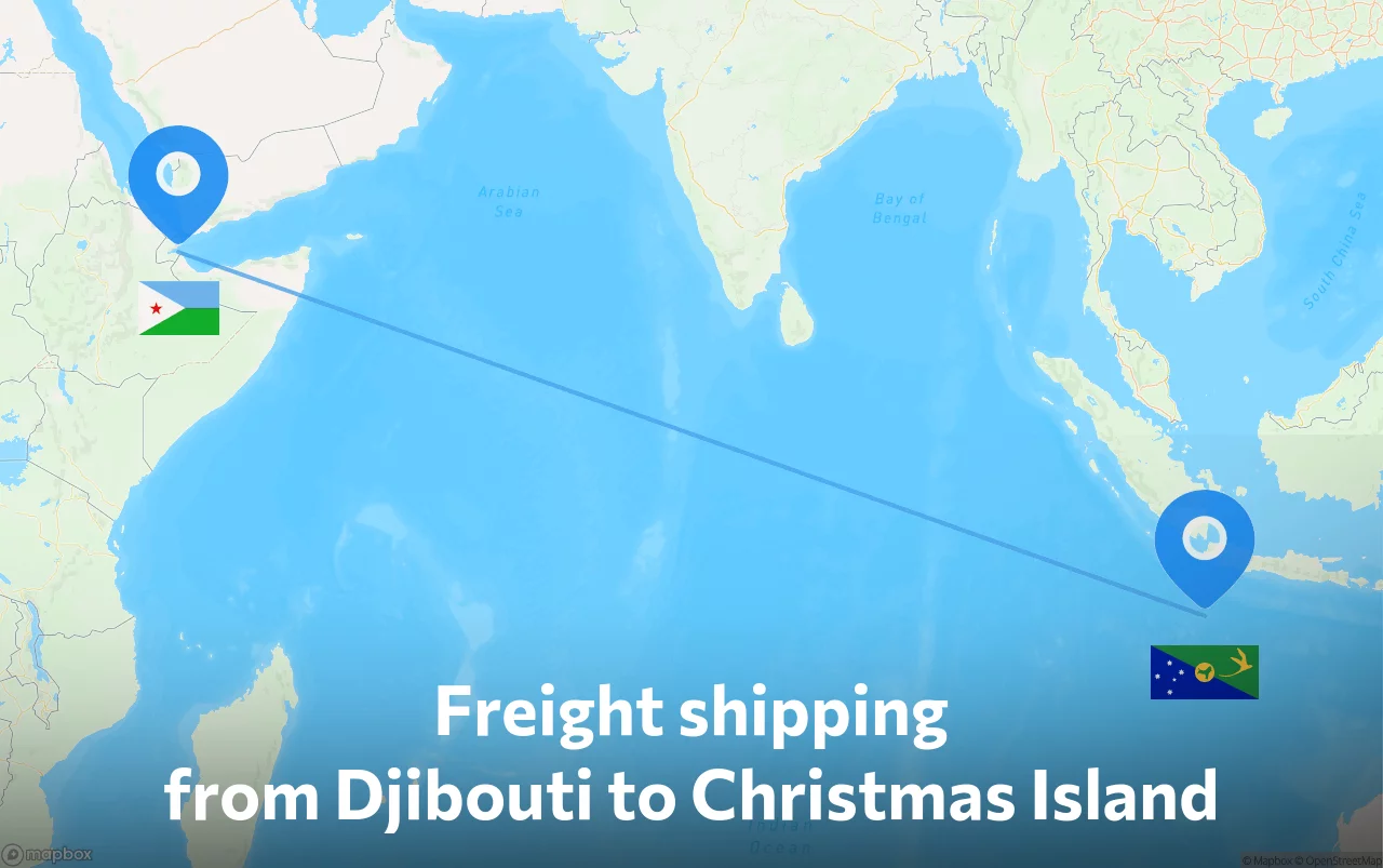 Shipping route from Djibouti to Christmas Island