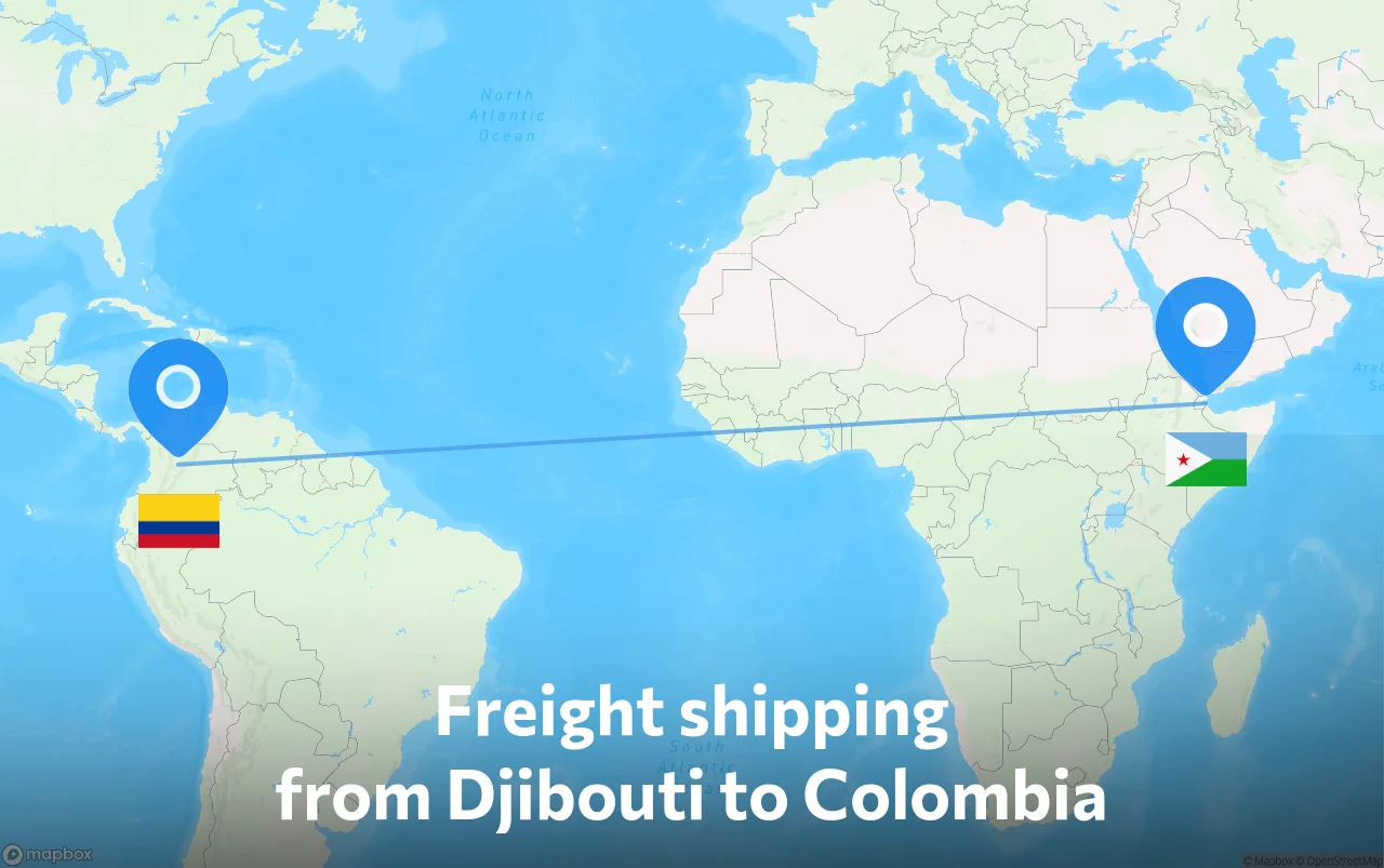 Shipping route from Djibouti to Colombia