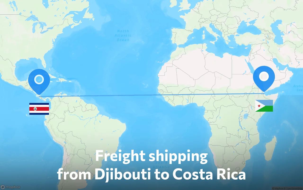 Shipping route from Djibouti to Costa Rica