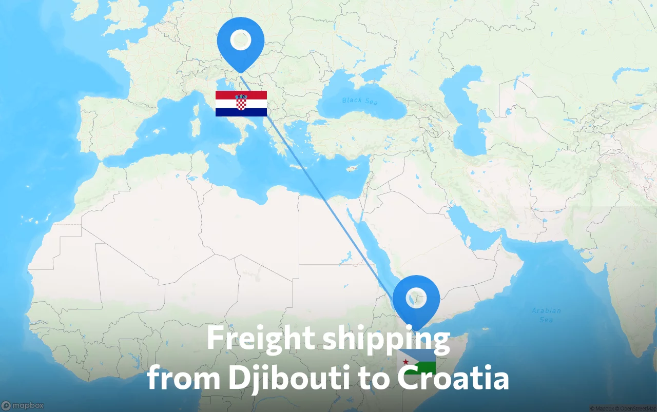 Shipping route from Djibouti to Croatia