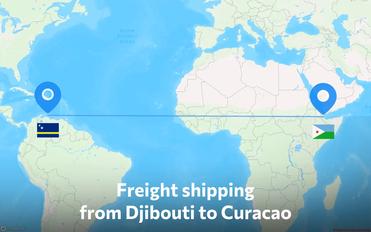 Shipping route from Djibouti to Curacao