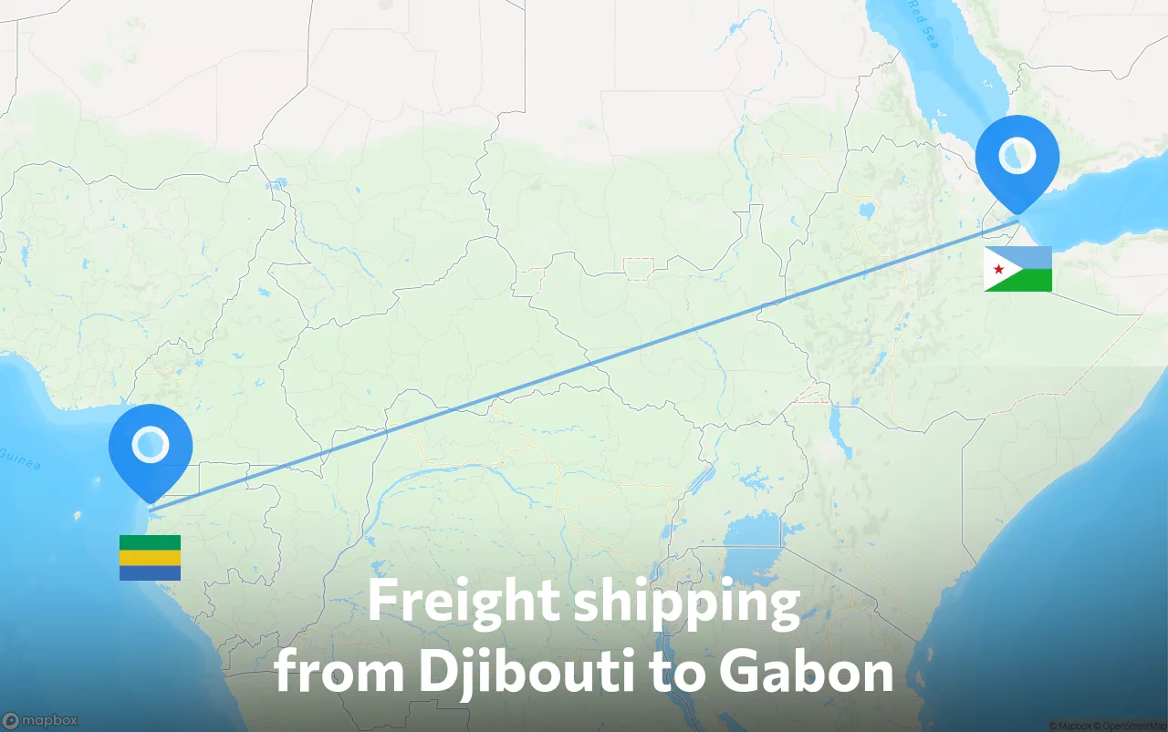Shipping route from Djibouti to Gabon