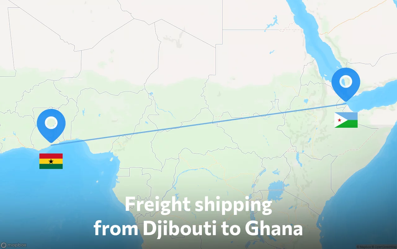 Shipping route from Djibouti to Ghana