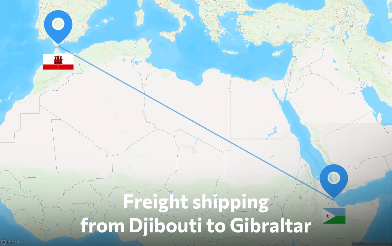 Shipping route from Djibouti to Gibraltar