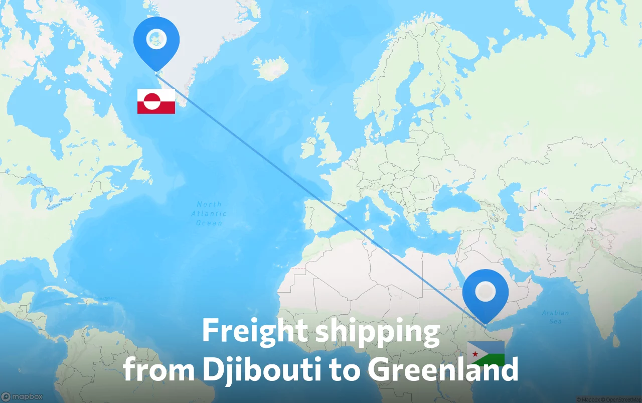 Shipping route from Djibouti to Greenland