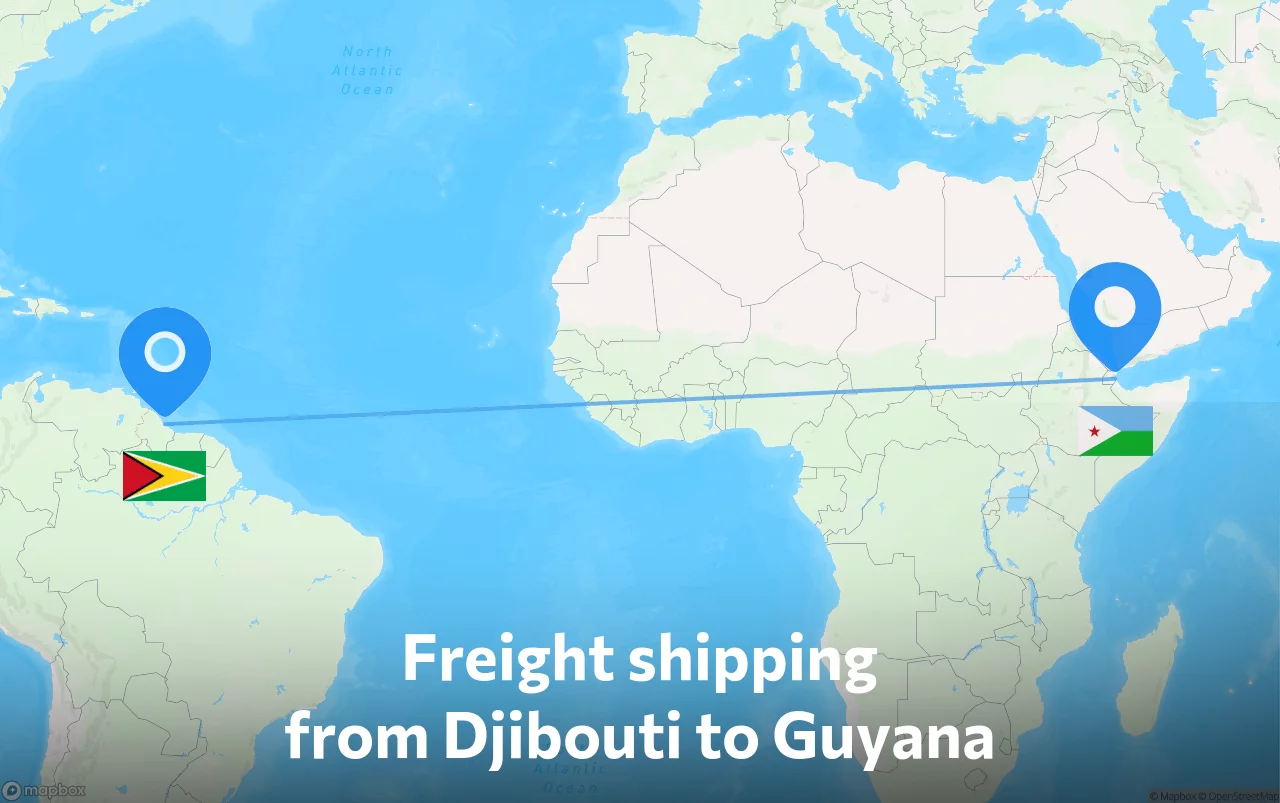 Shipping route from Djibouti to Guyana