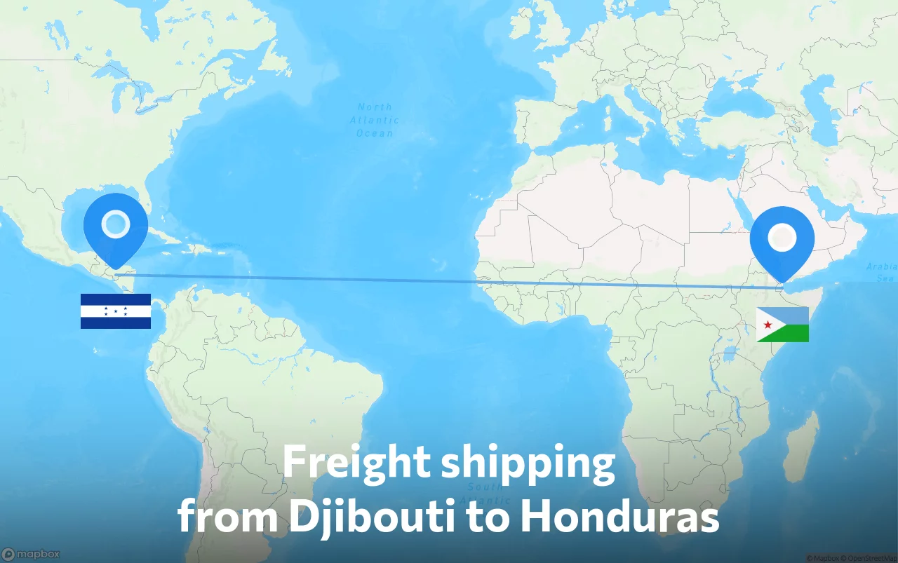 Shipping route from Djibouti to Honduras