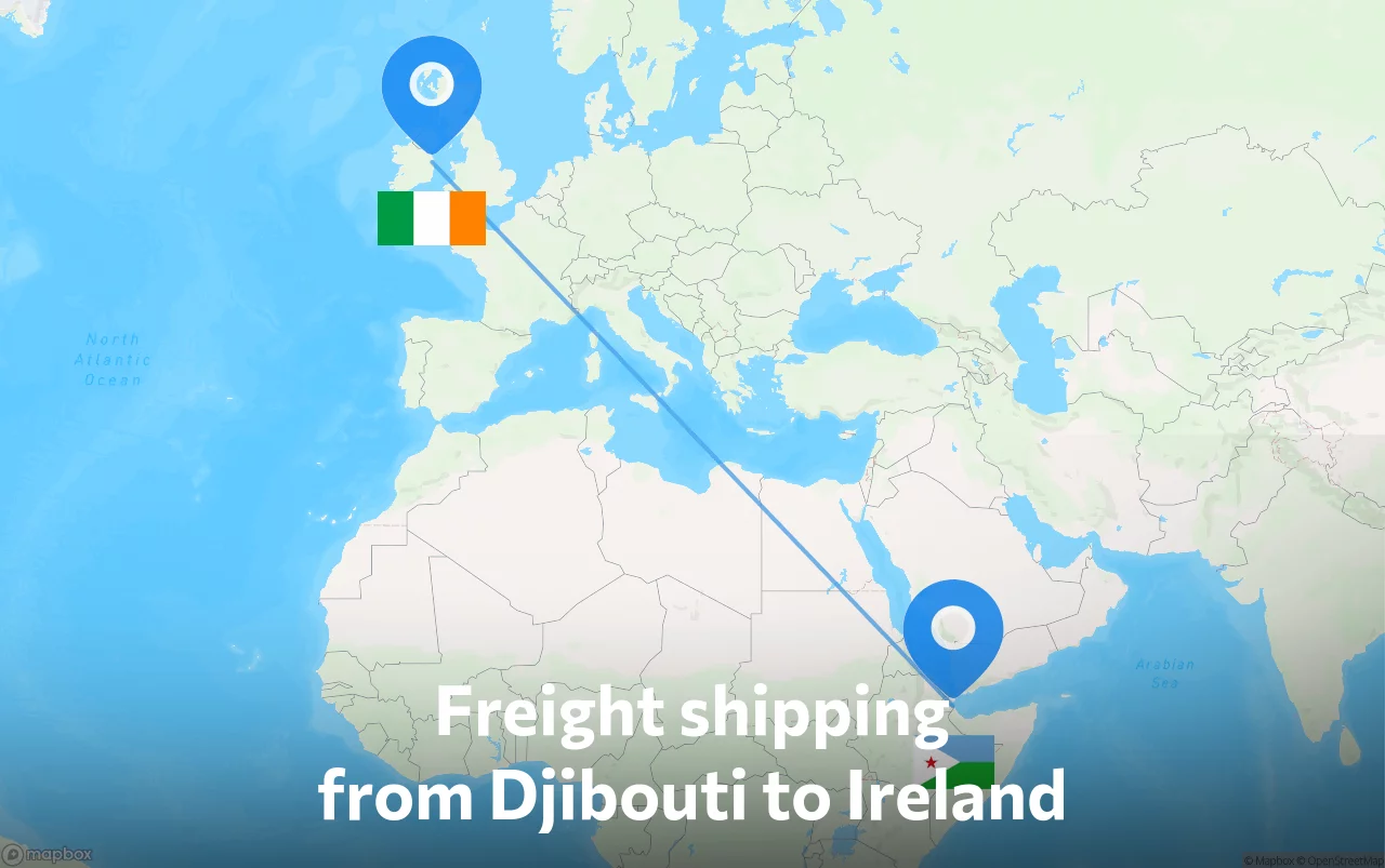 Shipping route from Djibouti to Ireland