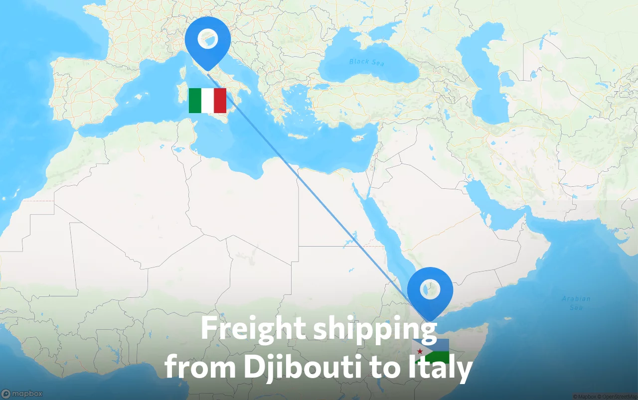 Shipping route from Djibouti to Italy