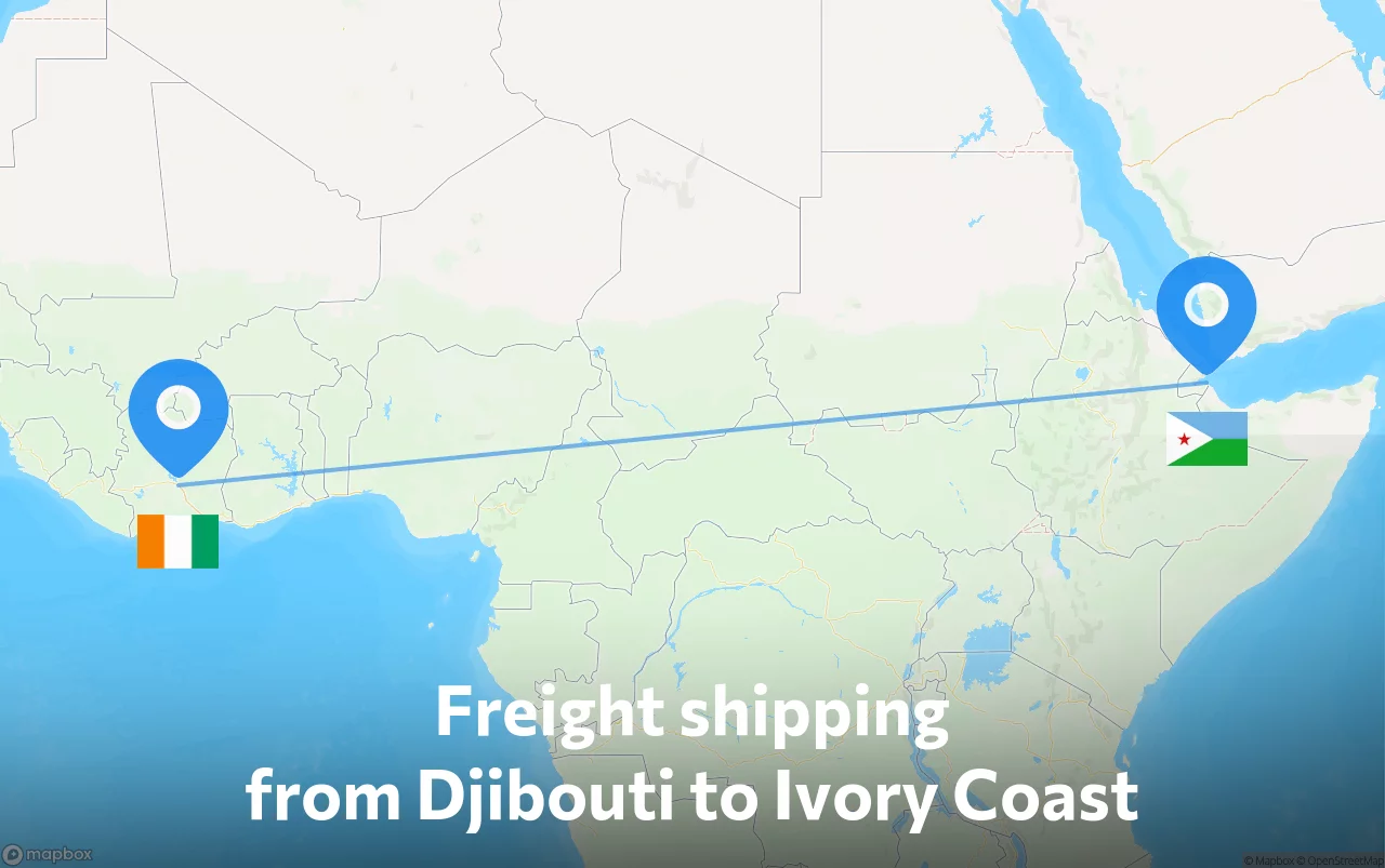 Shipping route from Djibouti to Ivory Coast