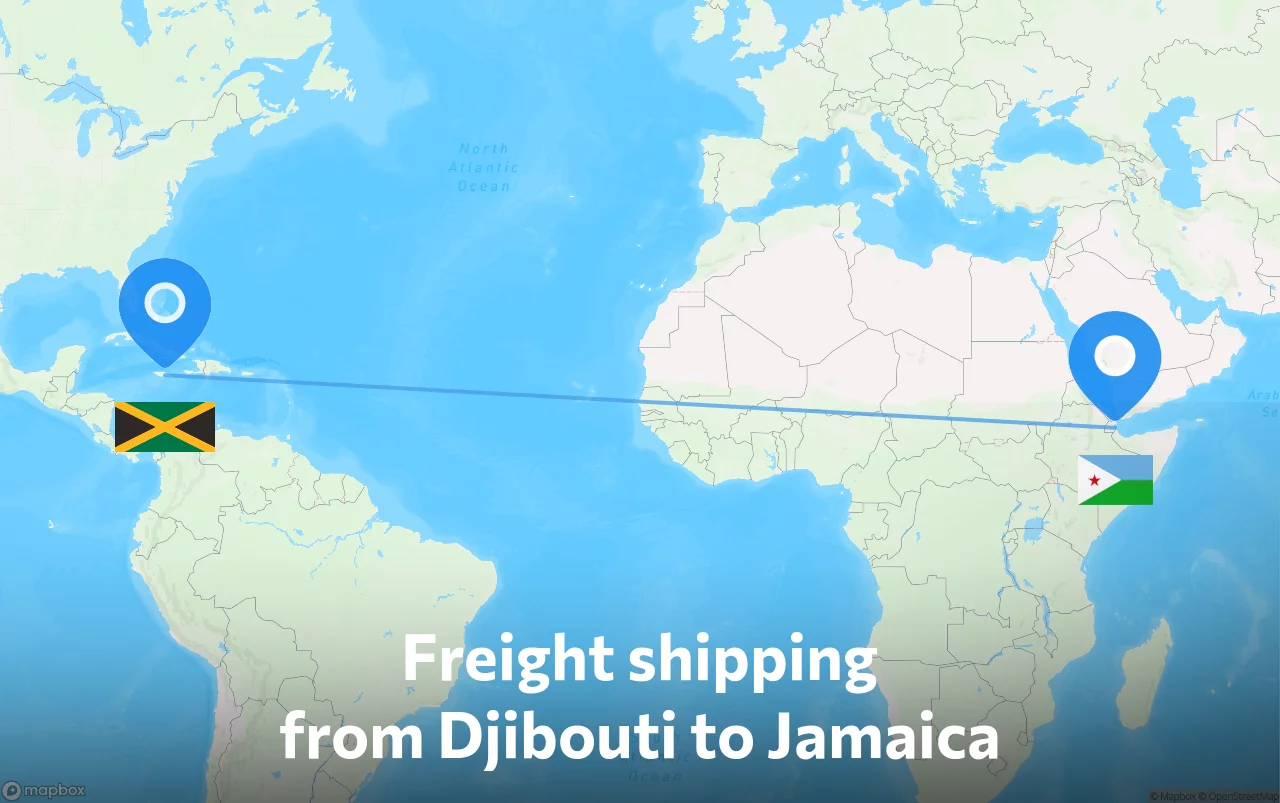 Shipping route from Djibouti to Jamaica