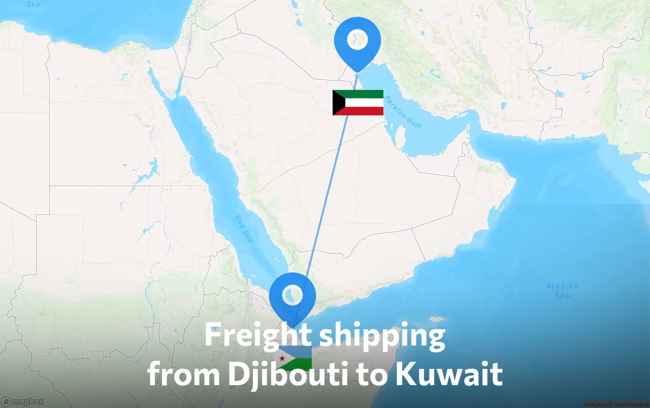 Shipping route from Djibouti to Kuwait