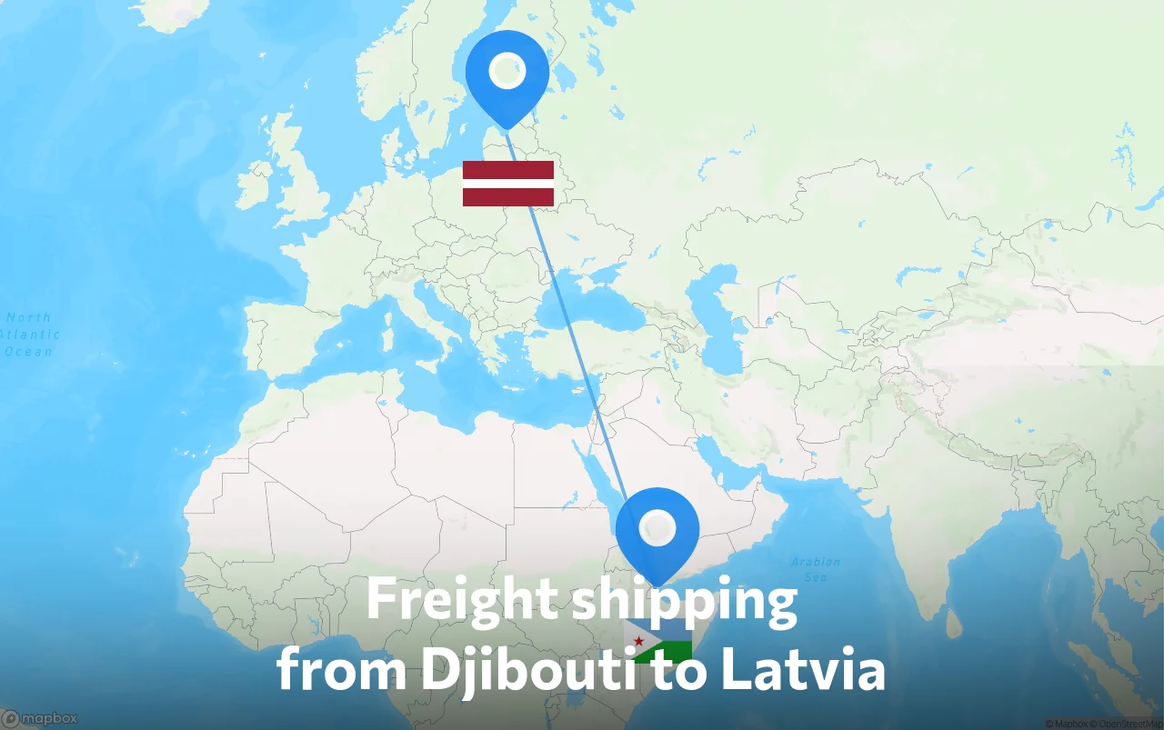 Shipping route from Djibouti to Latvia