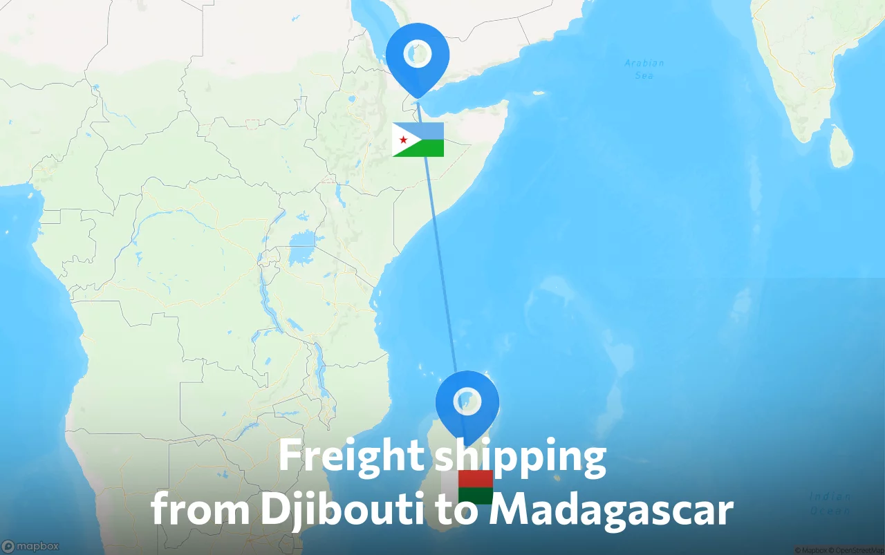 Shipping route from Djibouti to Madagascar