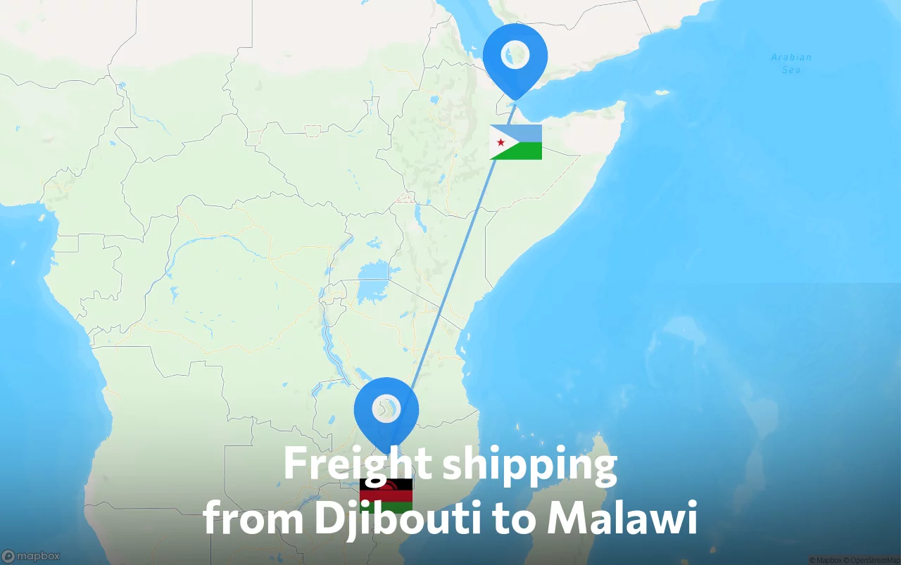 Shipping route from Djibouti to Malawi