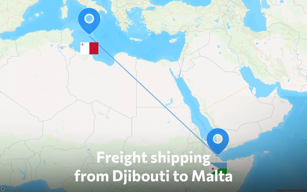 Shipping route from Djibouti to Malta