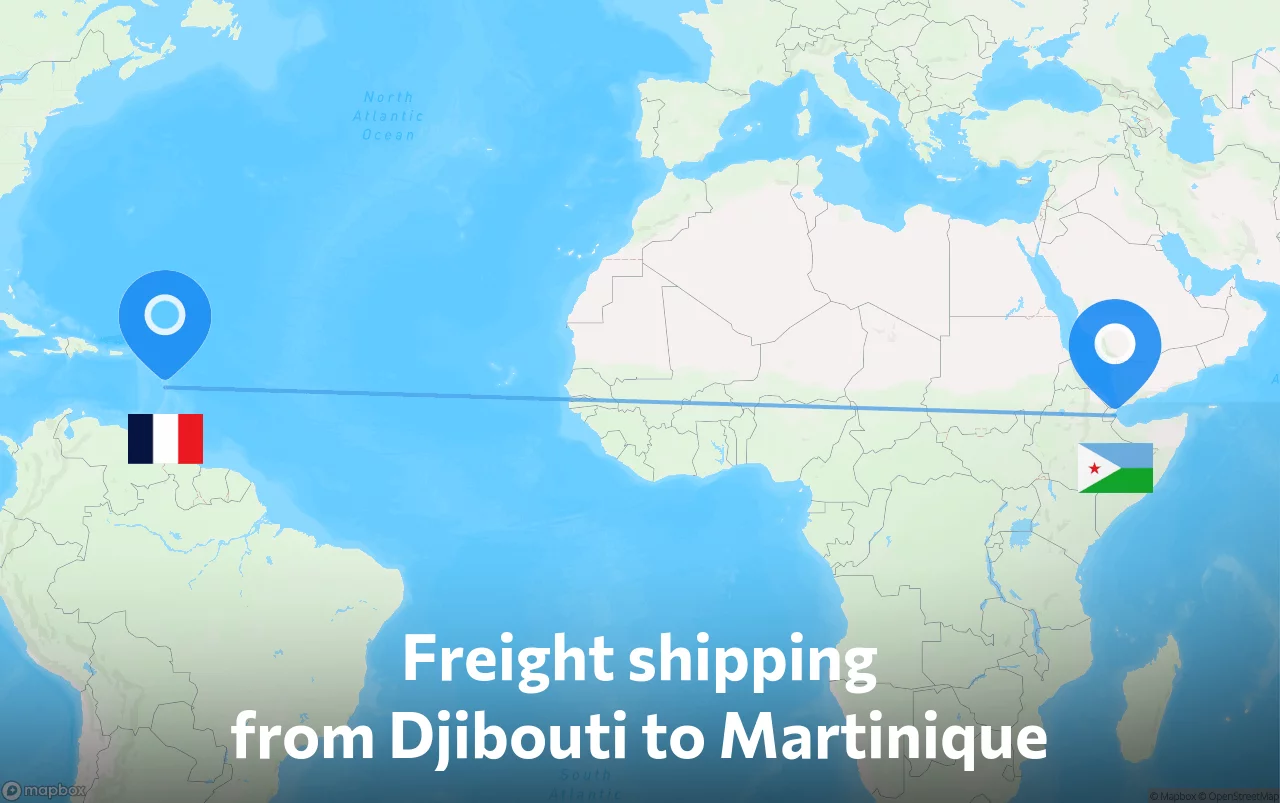 Shipping route from Djibouti to Martinique