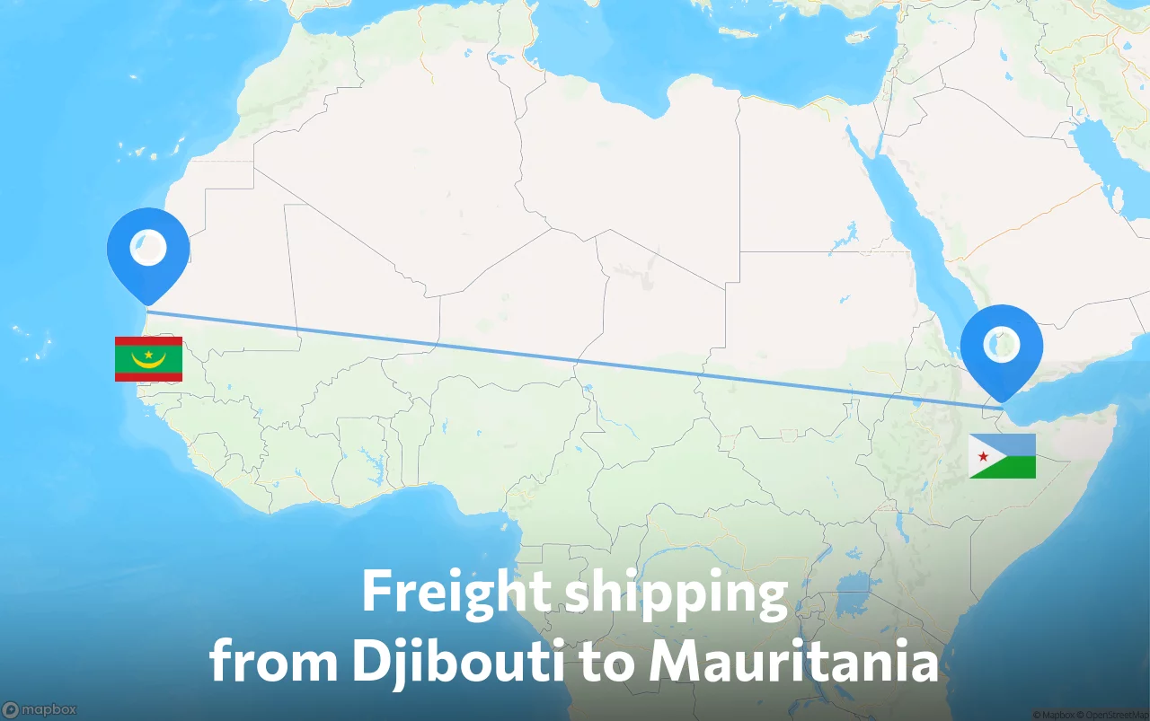 Shipping route from Djibouti to Mauritania
