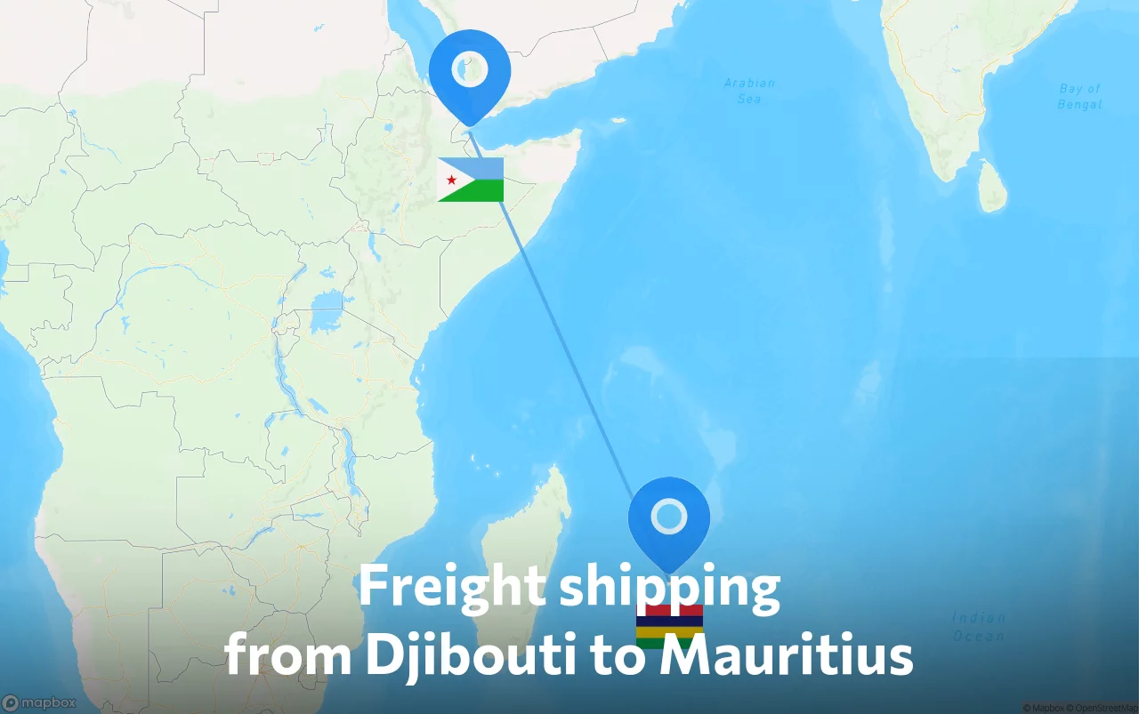 Shipping route from Djibouti to Mauritius