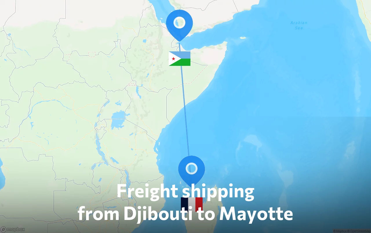 Shipping route from Djibouti to Mayotte