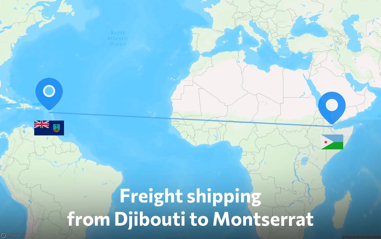 Shipping route from Djibouti to Montserrat