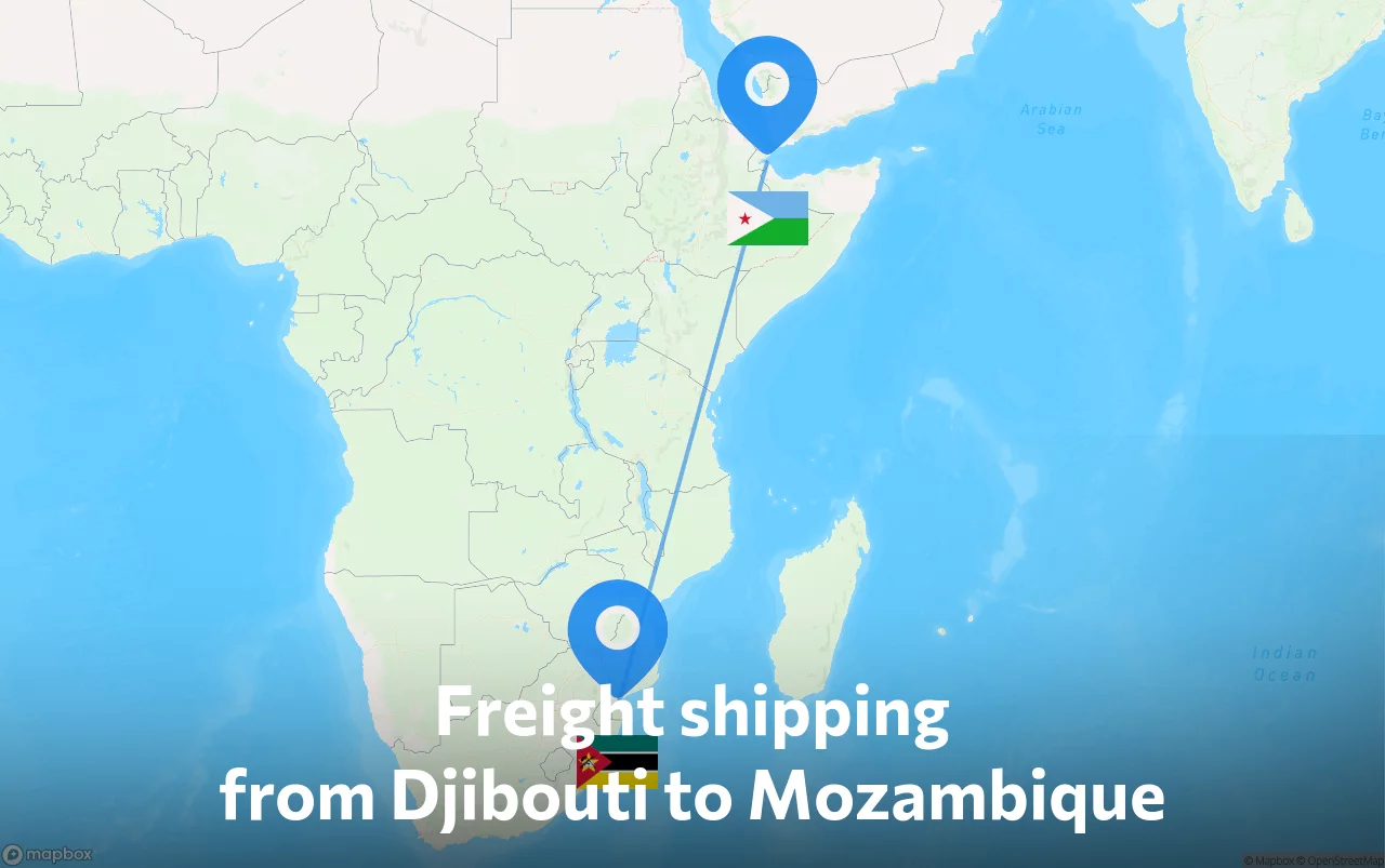 Shipping route from Djibouti to Mozambique