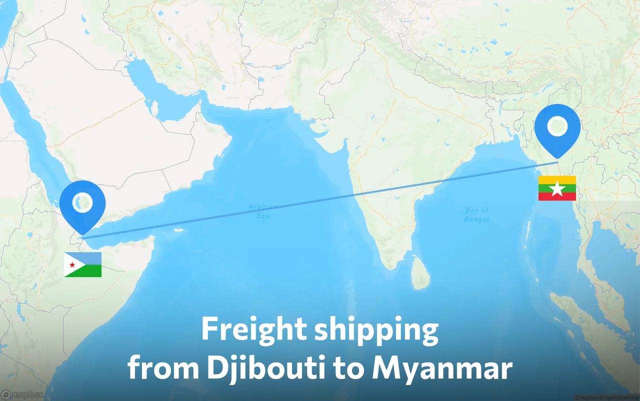 Shipping route from Djibouti to Myanmar