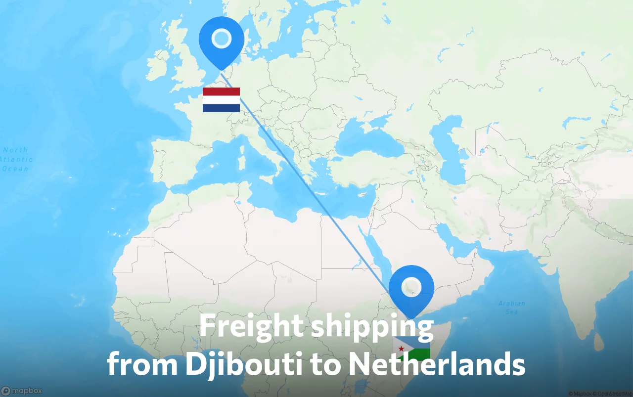 Shipping route from Djibouti to Netherlands