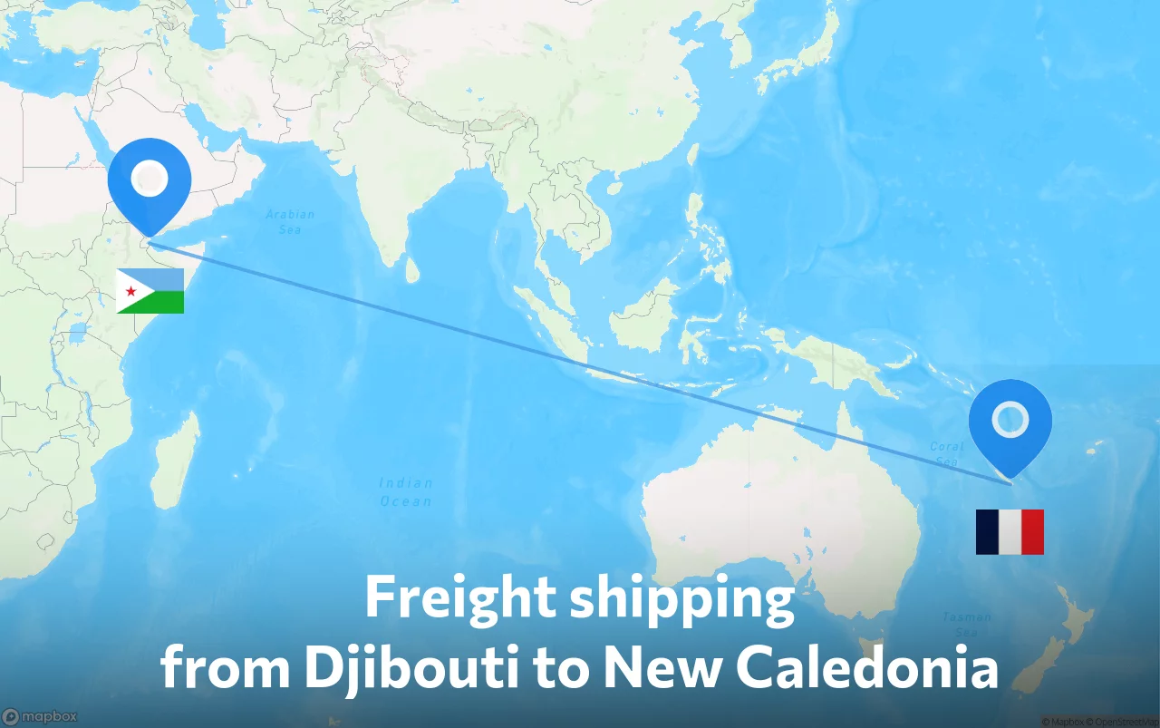 Shipping route from Djibouti to New Caledonia