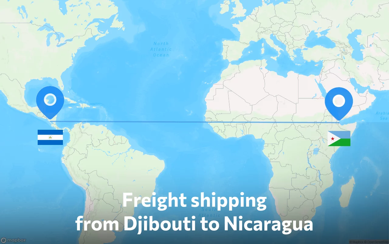 Shipping route from Djibouti to Nicaragua